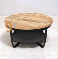 Vente en gros de meubles industriels en fer et bois solides fabriqués à la main de forme ronde Paras Table basse pour salle de séjour avec métal en bois de manguier