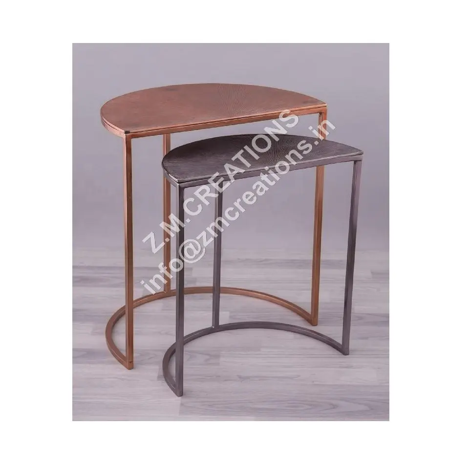 Mesas de café conjunto de 2 muebles de sala de medio círculo diseño redondo negro y cobre Color tendencia mesas