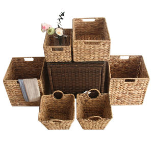 Wholesale Handwoven Foldable <b>Cube</b> Storage <b>Basket</b> Water Hyacinth Material with Handles Handmade in Vietnam - Product Image 4