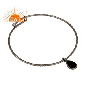 Handmade Rhodium Plated <b>Silver</b> Adjustable Bangles Manufacturer Jewelry Black Onyx Gemstone Bangle Jewelry Supplier - Product Image 3