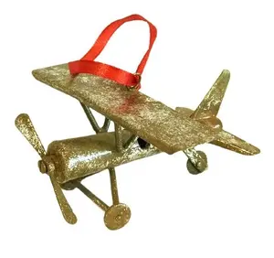 METAL IRON AEROPLANE CHRISTMAS MINIATURE HANGING ORNAMENT FOR CHRISTMAS DECORATION WITH HANGING ROPE