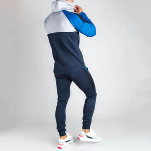 Ensemble survêtement pour hommes 2 pièces, costume de jogging, Design votre propre Logo personnalisé, en coton tech, panneaux bleus, survêtement, nouvelle collection 2020 - Product Image 6