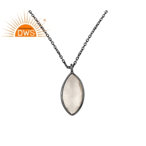 Pendentif en pierre précieuse de Quartz cristal naturel, vente en gros, 925 argent Sterling noir, Rhodium, chaîne en argent, joaillerie - Product Image 1