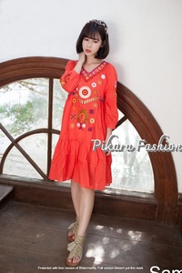 Mayorista Vestidos cortos indios para mujer Bordado floral Vestido bohemio de manga larga de verano de alta calidad para mujer en venta al por mayor - Product Image 6