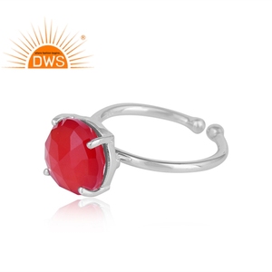 สีชมพู Chalcedony พลอยออกแบบเครื่องประดับเงินสเตอร์ลิงผู้ผลิตง่ามชุดแหวนเครื่องประดับผู้ค้าส่ง - Product Image 2