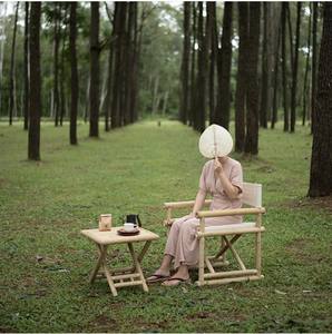 Chaise d'extérieur pliante en bambou avec siège en tissu, ensembles de jardin de pique-nique - Product Image 4