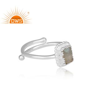 Bague en argent Sterling 925, vente en gros, accessoire pour femmes, fait à la main, coupe rectangulaire, pierres précieuses Labradorite, vente en gros - Product Image 3