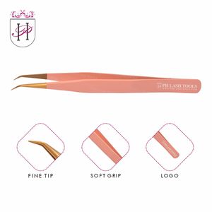Eyelash Extension Tweezer Volume Str Angle 6mm 45deg Tip Gold and Orange with Your Company Logo Private Label, Eyelash Tweezer - Product Image 6