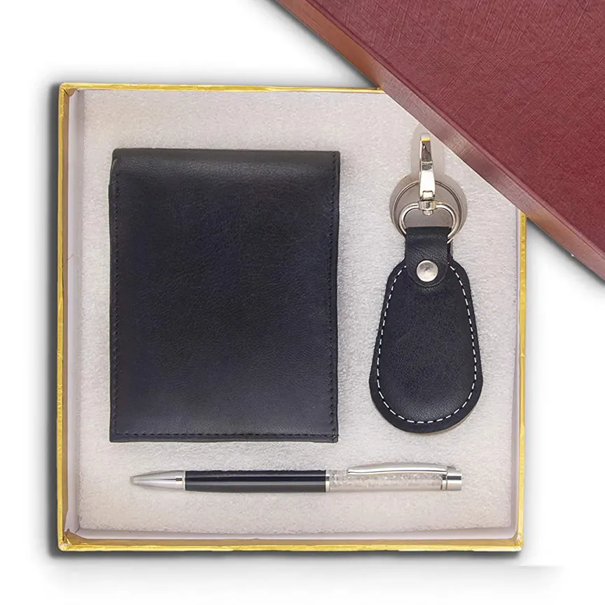 Buy Best Quality Real Leather Corporate Gifts With Wallets key Chain & Pen At Best Market Price