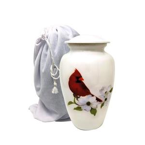 Urne funéraire en métal blanc artisanal en aluminium pour adultes, magnifique motif d'oiseau imprimé, finition émaillée brillante, urne en métal pour les êtres chers - Product Image 3
