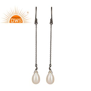 Natural <b>Pearl</b> Gemstone <b>Earrings</b> 925 Silver Jewelry Manufacturer Rhodium Plated Long Chain <b>Drop</b> <b>Earrings</b> Jewelry Wholesaler - Product Image 1