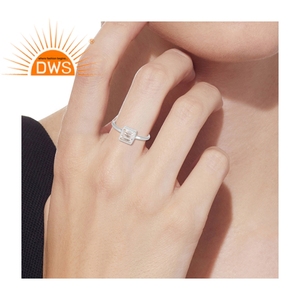 Bezel-Set Quartz <b>Square</b> Shape <b>Adjustable</b> Ring 925 Sterling Silver Trendy Wedding/Anniversary Jewelry - Product Image 5