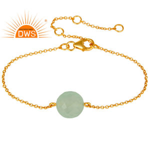 Pulsera de Cadena con Piedras Preciosas de Calcedonia Prehnita, Pulsera de Plata Chapada en Oro de Diseñador, Joyería al por Mayor - Product Image 1