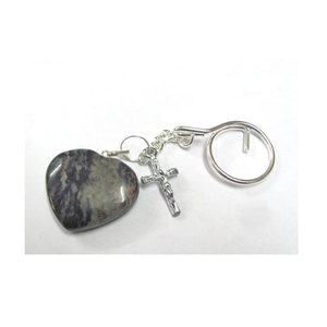 Porte-clés croix en forme de cœur avec mix de pierres précieuses - Product Image 1