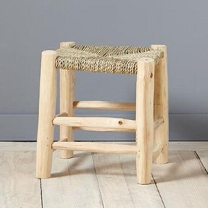 Trendy Moroccan Style,Braided <b>Stool</b>, Raw Wood - Product Image 1