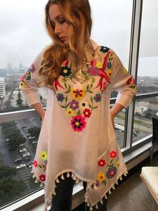 Túnica bordada Floral Multicolor para mujer, vestido de diseñador étnico Vintage - Product Image 3