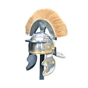 Casco de armadura de hierro de centurión romano, decorativo Vintage, con Plume marrón para decoración de eventos antiguos y recreación Medieval