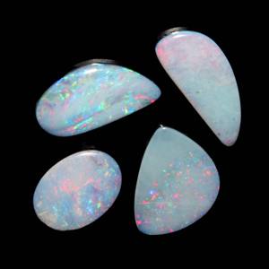 Handmade 4-Piece Set of Natural Australian <b>Fire</b> Opal Doublet Cabochon Gemstones Loose Black Mixed Shape - Product Image 5