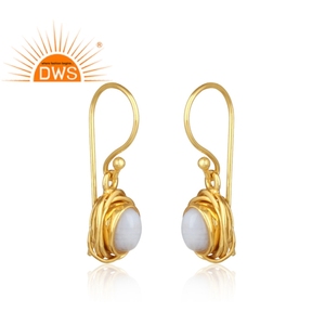 Pendientes colgantes de GEMA de ágata de encaje azul para mujer, aretes de gota de plata de ley chapada en oro de 18k para boda, joyería al por mayor - Product Image 2