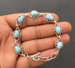 สร้อยข้อมืออัญมณีสีฟ้าสวย92.5เงินสเตอร์ลิงลาริมาร์ธรรมชาติลูกปัดลูกแพร์เรียบทำด้วยมือ8 "เครื่องประดับข้อมือยาว - Product Image 4