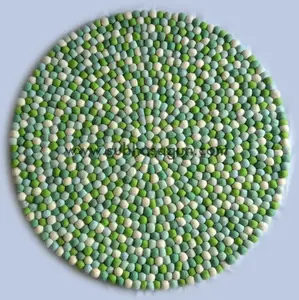 Light Green Hand Sewing Wool Felt Ball Rugs & Mats Using Siting and Decorative Propose From Nepal