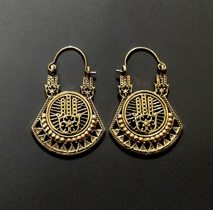 Nuevo pendiente de aro de oro texturizado estilo bohemio latón moda Hamsa pendiente para fiestas bodas compromisos regalos - Product Image 1