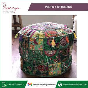 Indian Handmade Bohemian Design Square <b>Poufs</b> & Ottomans Vintage Kantha Pattern at Bulk Price - Product Image 3