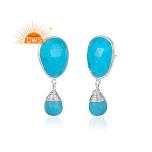 Pendientes de plata de ley 925 con diseño de pera, joyería fina con piedras preciosas naturales de color turquesa, en oro de 18k, para venta al por mayor - Product Image 2