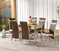 Esszimmer-Set Ibiza Modern Ausziehbar Glasplatte Spanplatte Metallbeine-6-Sitzer Luxus-Esszimmerstühle für Zuhause und Apartment