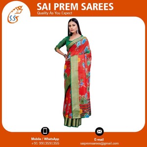Dernier modèle de tissu traditionnel et moderne pour robe en mousseline de soie douce Saree en coton pour adultes pour fêtes Modèle d'occasions spéciales - Product Image 3
