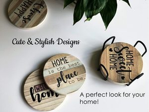 Set of 6 Round Wooden <b>Coasters</b> Holder & Placemat Pads Modern Design Absorbent 47cm Diameter 2cm Thick Customizable Logo - Product Image 5