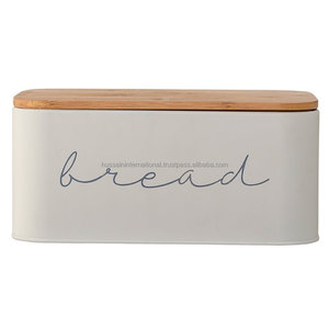 Bread Box Metal Storage Box With Mango Wood Lid