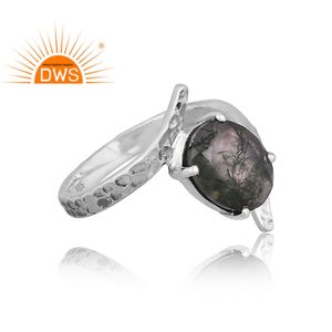 แหวนพลอยอ๊อกซซิไดซ์ทำด้วยมือสีเงินธรรมชาติทำจากมอส - Product Image 3