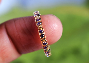 Bague d'éternité en argent sterling plaqué or 14 carats avec micro pavé de pierres naturelles Bijoux de bague en saphir rose - Product Image 4