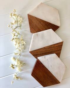 Posavasos de madera de mármol natural, posavasos de mármol y madera en blanco para forma hexagonal para vender - Product Image 6