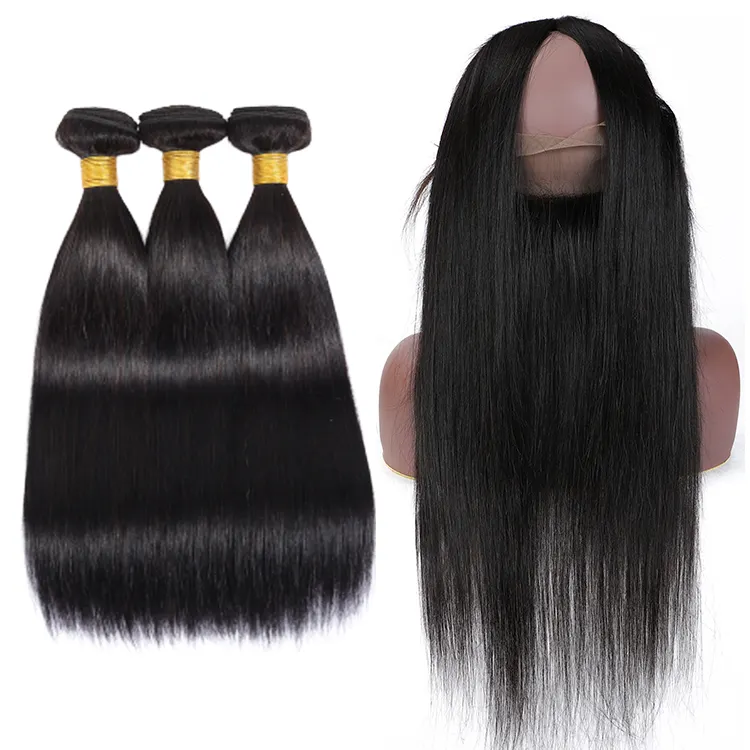 Closure And Frontal Ear To Ear 360 Lace Frontal Closure With Bundles 100% Human Hair Unprocessed Lace Frontals Silky Straight Virgin Brazilian Hair