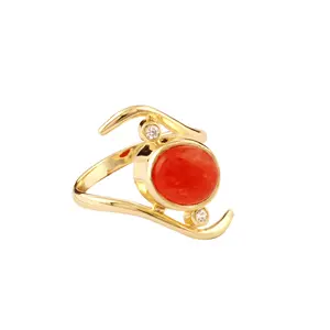 Dainty design orange jade quartz with cz quartz ring jewelry gold plated statement ring wedding & engagement wear unisex ring