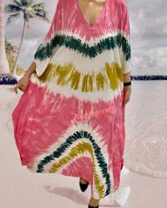 เสื้อคลุมตัววีคอวีสำหรับผู้หญิง,ชุดชายหาดขนาดใหญ่พิเศษผ้ามัดย้อมด้วยมือสุดเซ็กซี่ปี2022 - Product Image 3