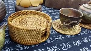 ชุดที่รองแก้วหวายสานด้วยมือสีขาวหรูหรา3ชุดพร้อมแผ่นรองจาน/แผ่นรองแก้วสไตล์ชายฝั่งสำหรับงานแต่งงาน - Product Image 4