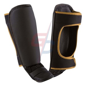 Espinilleras de entrenamiento de Muay Thai, espinilleras personalizadas | Brave Shin Instep Guards Black | Deportes de boxeo hasta la rodilla Shin Straps Guards - Product Image 1