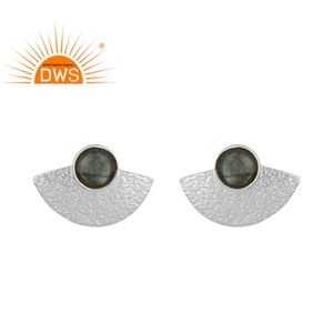 Boucles d'oreilles en argent fin pour femmes, Labradorite scintillante, pierres précieuses, accessoire de mariage - Product Image 1