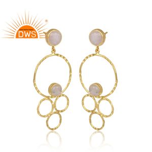 Pendientes de piedras preciosas de arcoíris naturales, conjunto de joyería al por mayor, aretes redondos de plata chapados en oro - Product Image 2