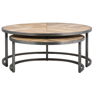 Mesa de centro de anidación contemporánea con acabado negro de metal y madera para sala de estar, comedor, muebles de uso general para el hogar - Product Image 3