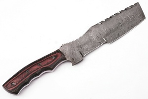 Cuchillo rastreador de caza de acero de Damasco hecho a mano personalizado con mango de hueso Tang completo y Funda de cuero compatible con OEM - Product Image 3