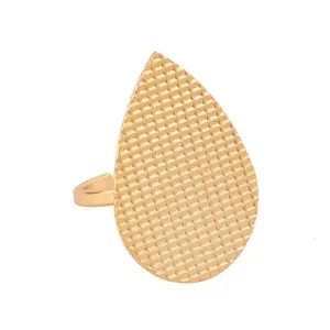 Personalize wholesale price plain ring gold/silver plated vintage textured pear shape charm rings adjustable unisex ring jewelry