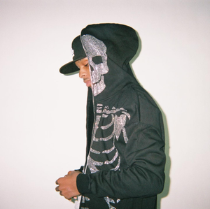 Sweat à capuche en coton noir avec tête de mort pour hommes, sweat-shirt personnalisé avec strass, offre spéciale - Product Image 3