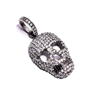 Pendentif fin en argent sterling 925 avec pierre précieuse en zircon blanc plaqué noir Zircon blanc Pave bijoux pour adolescents - Product Image 1
