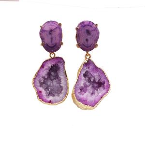 ต่างหูพลอยธรรมชาติผู้หญิง Geode druzy โซลาร์ควอตซ์ชุบทองแบบห้อยเครื่องประดับแฟชั่นแบบคลาสสิก - Product Image 1
