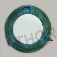 Kaca Cermin Porthole Bulat 10 Inci Bergaya Nautikal, Desainer Aluminium, Dekorasi Rumah untuk Kapal, Cermin Rias