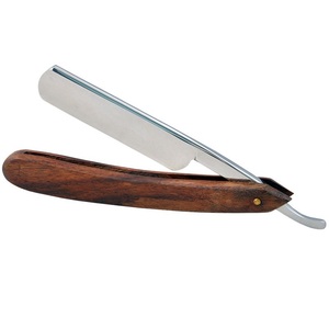 Wood Folding Handle Razor Straight Razor for Single Straight <b>Edge</b> Barber Razor Blades - Product Image 1